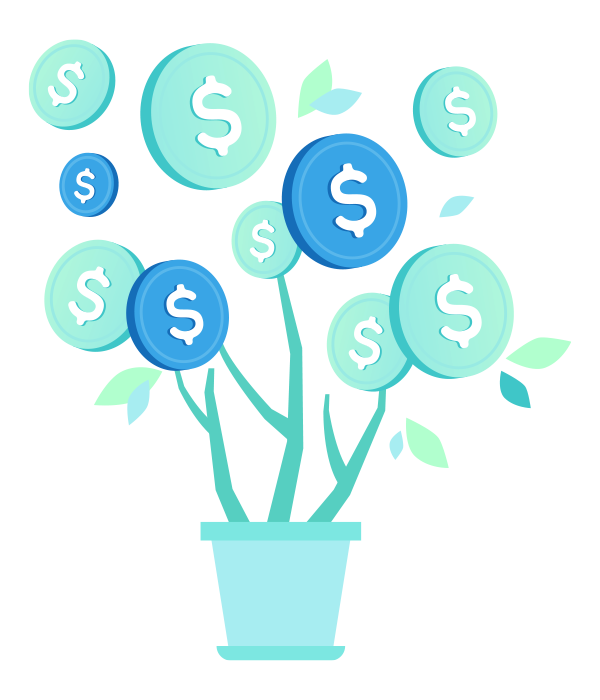 Digital image of money plant in light and dark blue